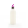 White squeeze condiment bottle with purple nozzle for kitchen sauce and dressing storage. - Narrow Mouth / Purple