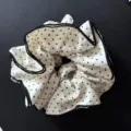 Korean style large fabric scrunchie with black polka dots and bound edges chic hair accessory. - A Style-White Polka Dot