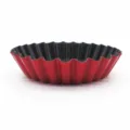Round non-stick red and black fluted metal egg tart mold for baking delicious pastries in oven - Medium Round Tart Mold / Red & Black