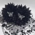 Pince à cheveux en dentelle noire avec papillons en strass et pompons de perles élégants. - Papillon Double Fleur / 13cm / Noir