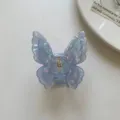 Transparent iridescent butterfly hair claw clip with metal spring for women girls daily wear. - Blue Acetate Butterfly Hair Claw