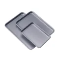 Non-stick carbon steel rectangular baking trays set, ideal for cookies, cakes and roasting. - Moon Silver