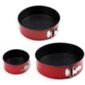 Springform Cake Pan Set Red Nonstick Round Baking Tins with Latch 3 Pcs Kitchenware - Red 3-Piece Set (4/7/9 Inch)