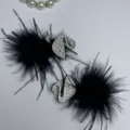 Black feather crystal swan hair clip duckbill barrette elegant hair accessories for women detail - Little Swan Duckbill Clip Pair