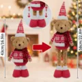 Christmas telescopic teddy bear plush doll detail view, showing height and sweater design. - Red Pointed Hat - Telescopic (ML-Q1665A)