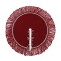 Detailed close-up of the elegant red Christmas tree skirt featuring delicate white fringe and bows. - 48 Inch (ML-P1238C)