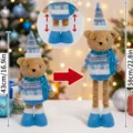Retractable Christmas Teddy Bear Plush Toy with Blue Sequined Sweater and Long Legs Decor - Blue Pointed Hat - Telescopic (ML-Q1666A)