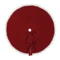 Vista detallada de la falda de árbol de Navidad tejida en rojo con borde festoneado. - Diámetro 62cm / Rojo 24 Pulgadas