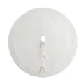 White knitted Christmas tree skirt with decorative pattern and ties for holiday decor. - ML-P1167A / 24 Inch (60cm)