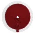 Knitted Christmas tree skirt, round red and white design with bows, holiday home decor. - 24 Inch / Red Style (ML-01266)