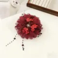 Burgundy floral hair claw clip with beaded tassels elegant mesh peony hair accessory for women - Hydrangea Beaded Single Flower Hair Claw(A488) / Red