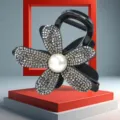 Pince à cheveux strass perle fleur brillante grande griffe élégante accessoire coiffure - Pince à cheveux / 8cm / Noir