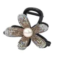 Pince à cheveux fleur strass brillante avec perle, élégante pince requin noire chic. - Pince à cheveux / 8cm / Champagne