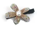 Pince à cheveux fleur en cristal scintillant avec perle centrale, barrette élégante. - Pinces à cheveux bec de canard / Champagne