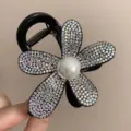 Sparkling rhinestone floral hair claw clip, elegant pearl hair accessory for women half updo. - Hair Claw / 8cm / Silver