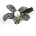 Rhinestone Flower Hair Claw Clip Pearl Shark Clip Elegant Half Up Hair Accessory Black - Duckbill Hair Clips / Black