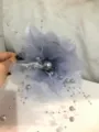 Grey mesh pearl flower hair claw clip, elegant fluffy floral hair accessory for women styling. - Beaded Flower Hair Claw (A145) / 13cm / Blue