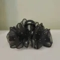 Pince à cheveux noire en organza avec des pois pailletés, accessoire élégant et vintage. - 13cm / Noir