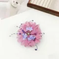 Pink flower hair claw clip with pearl beaded tassel, elegant hair accessory for women styling detail. - Hydrangea Beaded Single Flower Hair Claw(A488) / Deep Pink