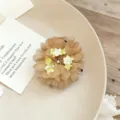 Chiffon flower hair claw clip with delicate pearl details and mesh petals for elegant styling. - Hydrangea Single Flower Hair Claw(A487) / Coffee