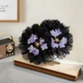 Elegant black mesh flower hair claw clip with purple floral and pearl accents for stylish hair bun. - Hydrangea Double Flower Hair Claw(A489) / Black