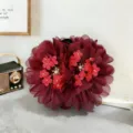 Red fabric peony flower hair claw clip with pearl rhinestones for elegant women hairstyles. - Hydrangea Double Flower Hair Claw(A489) / Red