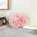 Pink mesh flower hair claw detail view, elegant floral design with pearl decoration. - Hydrangea Double Flower Hair Claw(A489) / Light Pink