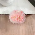 Pink peony flower hair claw clip featuring pearl bead tassels and elegant mesh petal details. - Hydrangea Beaded Double Flower Hair Claw(A490) / Light Pink