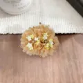 Elegant chiffon peony flower hair claw clip with delicate pearl beads and gold chains detail. - Hydrangea Beaded Double Flower Hair Claw(A490) / Coffee