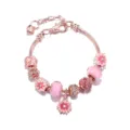 Bracciale con Ciondolo Fiore Smalto Oro Rosa Zirconi Rosa Catena Serpe Gioielli Donna - 18cm / Fiore Rosa Acchiappasogni (S059)