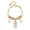 Bracciale con ciondolo acchiappasogni, cuore in strass e perline eleganti color oro. - Bianco