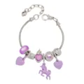 Bracciale con ciondoli argentato con perline viola, ciondoli unicorno e cuore per donne. - Unicorno Viola