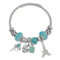Bracciale con ciondoli DIY smalto blu fiori trifoglio e torre Eiffel per donne. - Blu