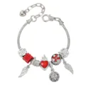 Silberfarbenes Bettelarmband mit roten Herzen und Geschenkanhängern, schöner Damenschmuck. - Rot