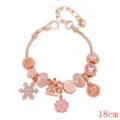 Rose Gold Charm Bracelet Sweet Cherry Blossom Snowflake Crystal Beaded Jewelry 18cm Variant - Snowflake Cherry Blossom / 18cm