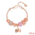 Bracciale Charm Oro Rosa 19cm Cristallo Rosa Cuore Gioiello DIY Moda Accessori Donna - Stile Foglie Morte / 18cm