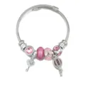 Pulsera DIY de acero inoxidable para mujer con cuentas rosa, llave y dijes de globo aerostático. - Plata Rosa