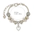 Bracciale in lega color argento con ciondolo a cuore catena a serpente e perline strass. - 18cm / Bianco