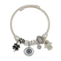 Bracciale con ciondoli argento malocchio mano di Fatima quadrifoglio gioiello moda - Bianco e Nero