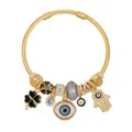 Bracciale con ciondoli placcato oro con occhio malvagio mano di Fatima e cristalli donna - Oro Nero