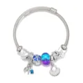 Bracelet charms en acier inoxydable avec perles en verre bleu et coquillage fin. - Style Double Rang Coquillage Cœur