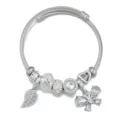 Bracciale componibile in acciaio inossidabile con ciondoli farfalla e foglia cristalli. - Bianco