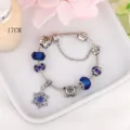 Bracciale con Charm Blu Lega Fiocco di Neve Perline 17CM Gioiello Elegante Donna - 17cm