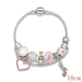 Bracciale con ciondoli in argento e perline rosa a cuore per donne lunghezza 18cm - 18cm / Rosa