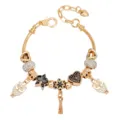Bracciale con ciondoli dorato con gufi e cuori, elegante e raffinato accessorio di moda. - Fiore Nero Nappa