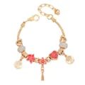 Bracciale con ciondoli dorato con cuore di cristallo rosso e fiori gioielli moda - Fiore Rosso Nappa