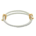 Bracciale in pelle intrecciata bianca regolabile con chiusura in metallo dorato per coppie. - Bianco