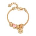 Bracciale con ciondoli placcato oro con catena a serpente e perlina zodiacale Ariete rosa. - Aries