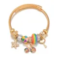 Bracciale con ciondoli in acciaio inossidabile dorato con bicicletta colorata e stella marina DIY. - Oro