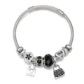 Bracciale con ciondoli in acciaio inossidabile, dettaglio con perline e borsetta. - Nero